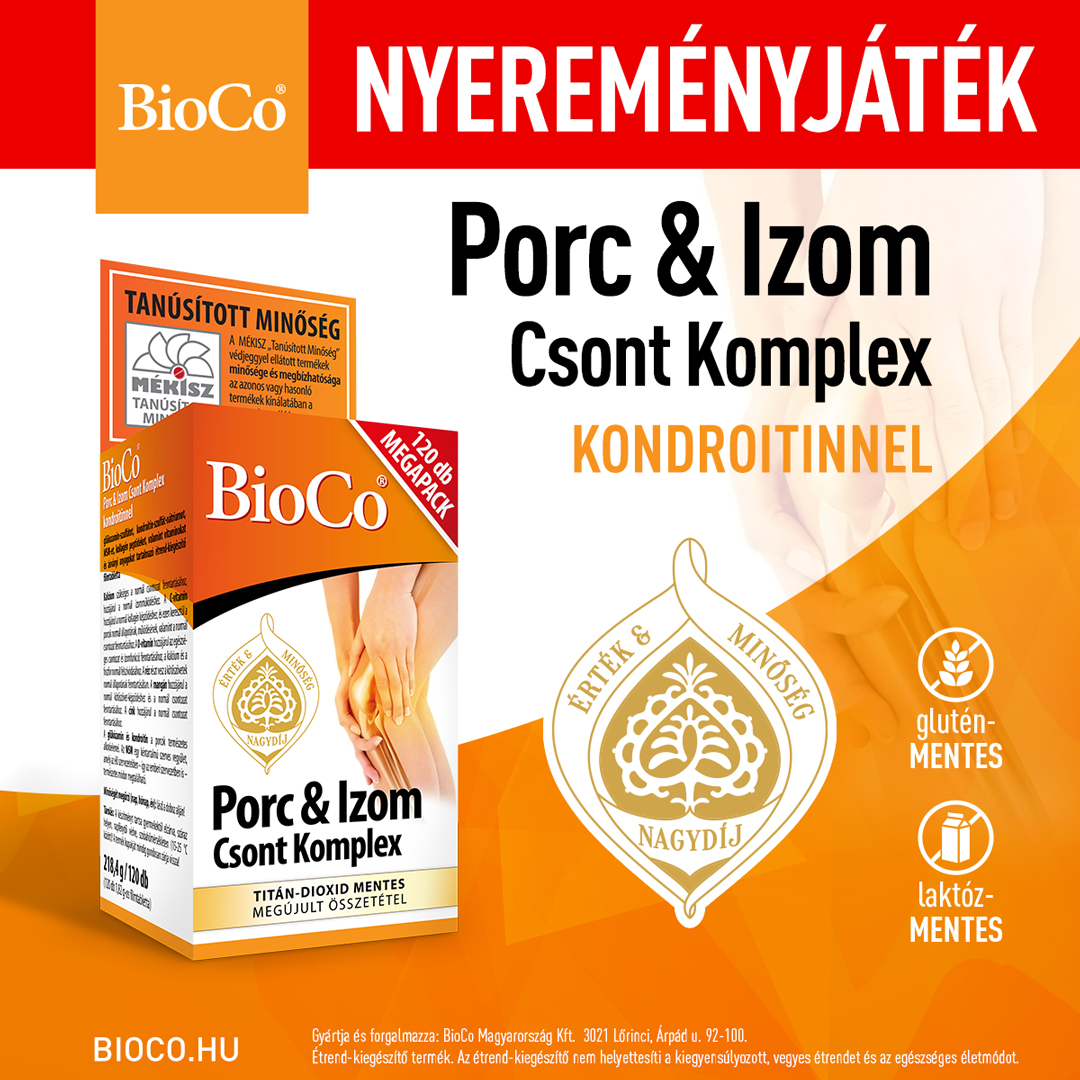 JÁTÉK! Nyerj BioCo Porc & Izom Csont Komplex 120 db-os filmtablettát